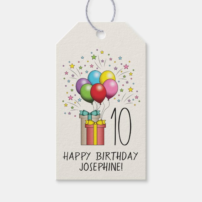 Geburtsballons und Präsentationen mit Alter und Te Geschenkanhänger (Vorderseite)