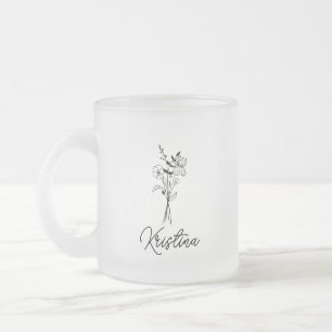 Geburtsblume Februar & eleganter Schriftname Mattglastasse