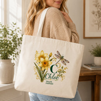 Geburtsblume März Narzisse Monogramm Libelle Tot Tragetasche