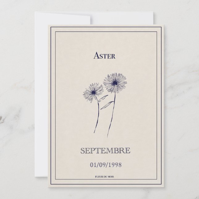 Geburtsblumenkarte September Aster. Feiertagskarte (Vorderseite)