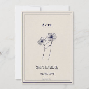 Geburtsblumenkarte September Aster. Feiertagskarte