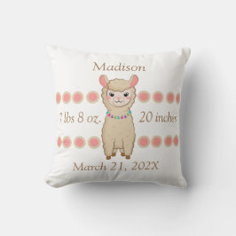 Geburtsdaten für Baby Girl Pink Llamas Kissen