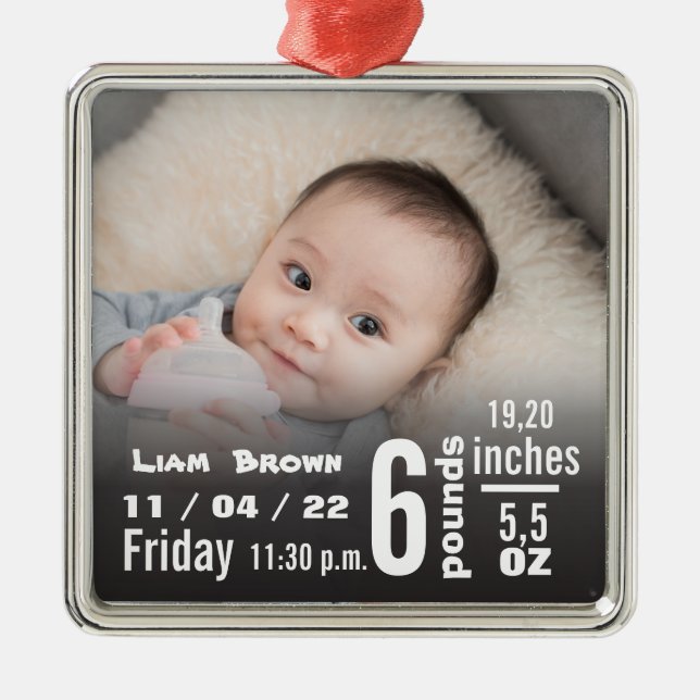 Geburtsdaten von Baby, Geburtsdatum und Weihnachts Ornament Aus Metall (Vorne)