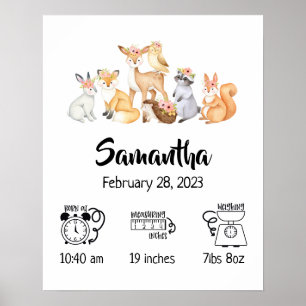 Geburtsdaten von Kinderzimmer-Boho-Waldtieren Poster