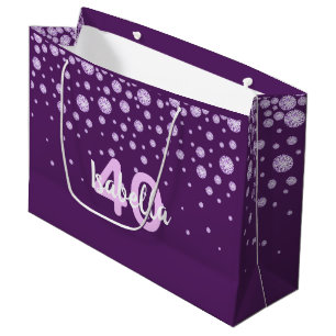 Geburtsdatum lila rosa Monogramm Name Diamanten Große Geschenktüte