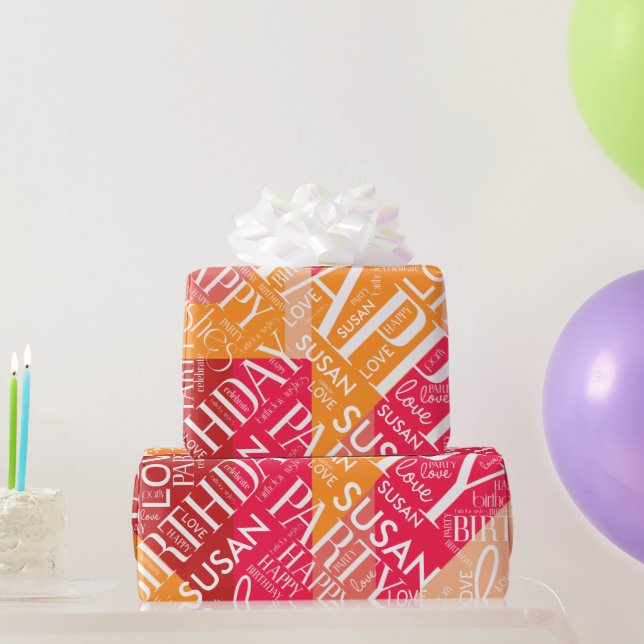 Geburtsdatum: Name Orange-ID274 mit mittlerer Läng Geschenkpapier (Partygeschenke)