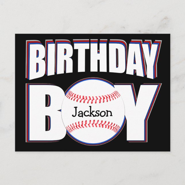 Geburtsday Boy Custom Baseball Player Name Postkarte (Vorderseite)