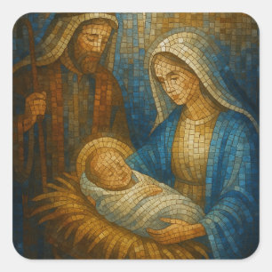 Geburtsfenstermosaik   Heilige Familie  Quadratischer Aufkleber