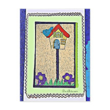 Geburtshaus, Vogel und Blume Cartoon Postkarte