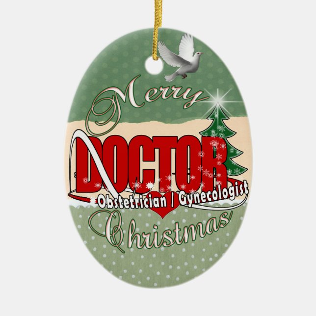 GEBURTSHELFER-/GYNÄKOLOGE-WEIHNACHTSdoktor Keramikornament (Vorne)