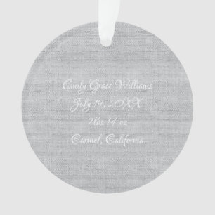Geburtshinweis FOTO Grau Linen Keepake Ornament