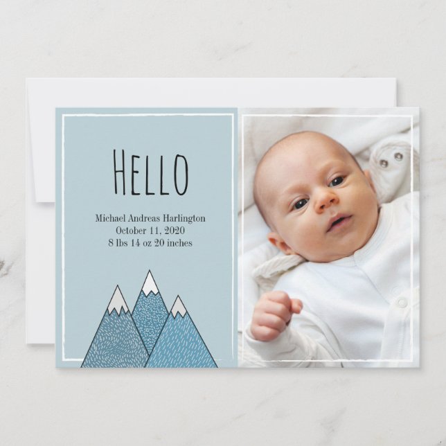 Geburtshinweise Hallo Junge Neue Baby Blue Karte (Vorderseite)