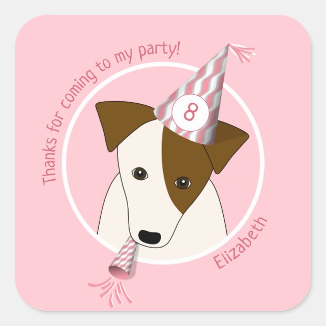 Geburtshunde Welpe mit Party, dass Mädchen pink Quadratischer Aufkleber (Vorderseite)