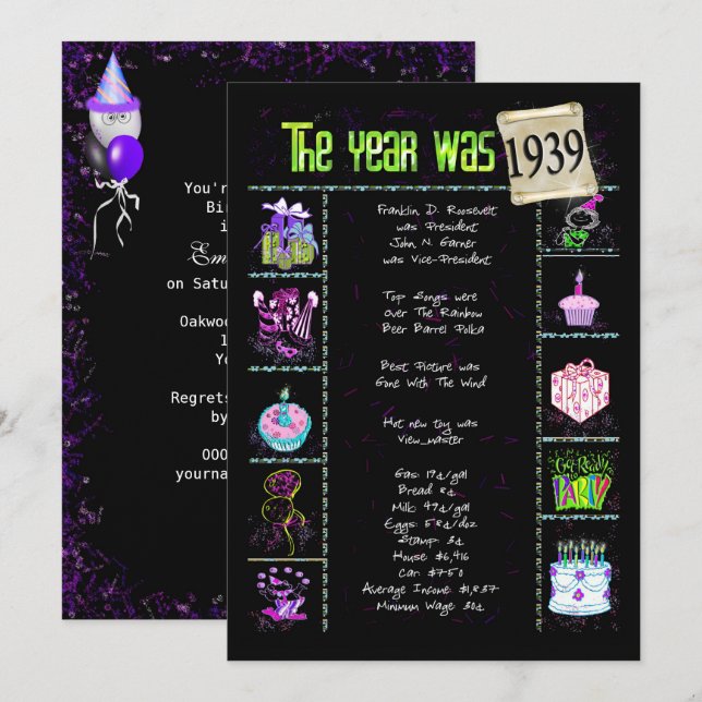Geburtsjahr 1939 Einladung (Vorne/Hinten)
