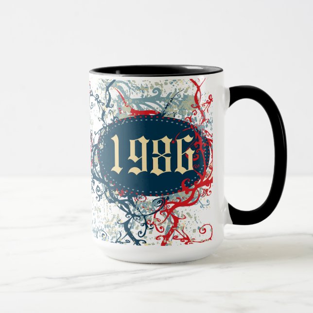 Geburtsjahr 1986 oder seit 1986 oder hergestellt i tasse (Rechts)