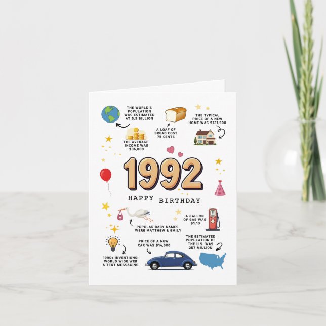 Geburtskarte 1992 für Sohn oder Tochter Karte (Vorderseite)