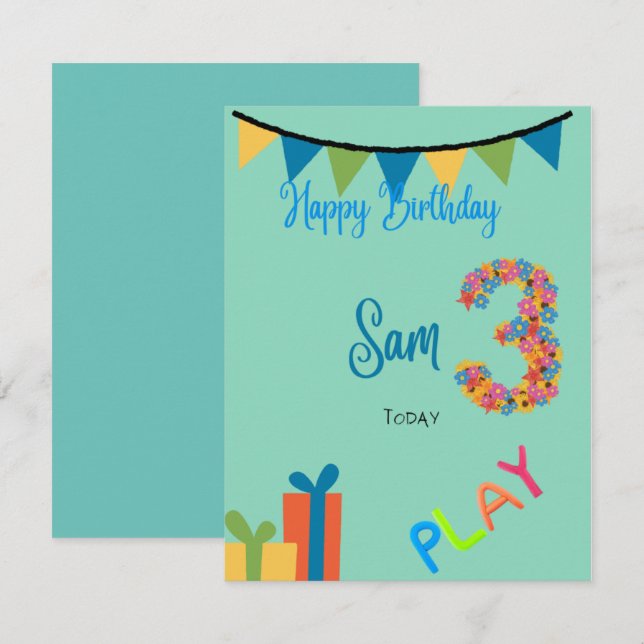 Geburtskarte 3 Jahre alt Karte (Vorne/Hinten)