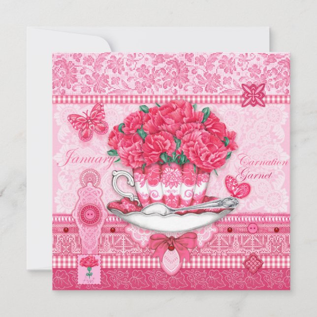Geburtskarte Blume und Teacup-Karte von Gem Januar Einladung (Vorderseite)