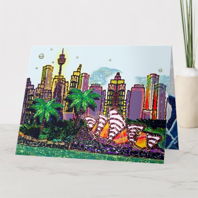 Geburtskarte | Sequin Art City Sydney Australien Karte (Vorderseite)