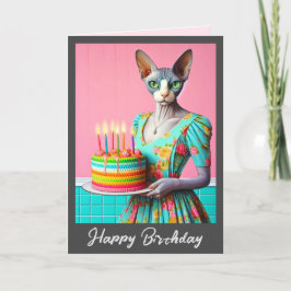 Geburtskarte | Sphynx Cat Lady with Birthday Cake Karte