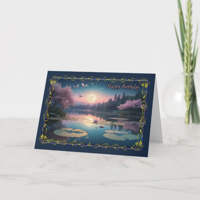 Geburtskarte von Moonlit Lilies Woman Karte (Vorderseite)