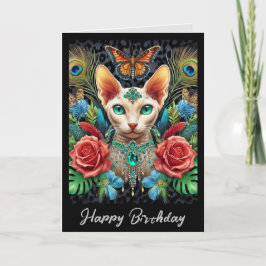 Geburtskarte | White Sphynx Cat Butterfly Rose Karte