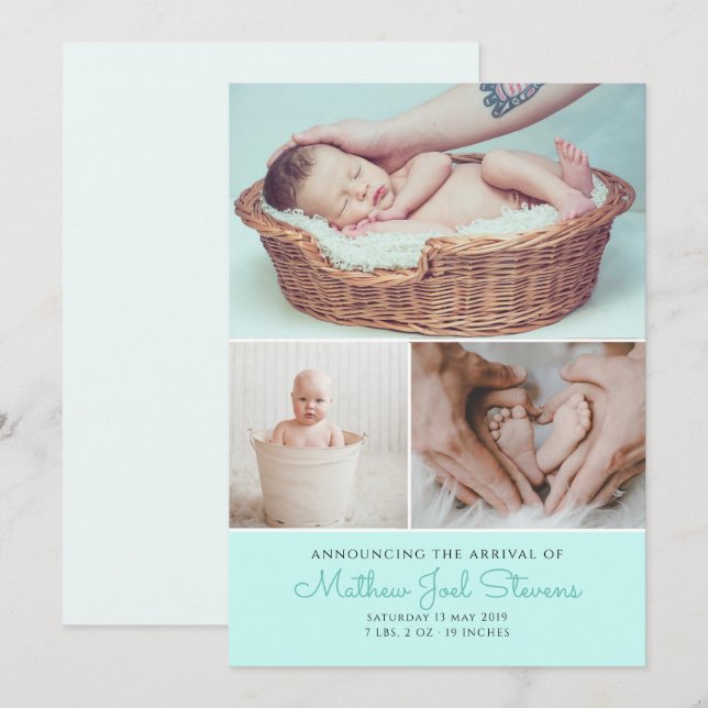 Geburtskarten Kinderjungen Fotos danke Einladung (Vorne/Hinten)