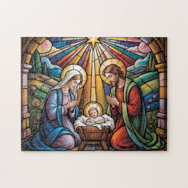 Geburtskirche-Buntglas-Kunst – Heiligabend der Hei (Horizontal)