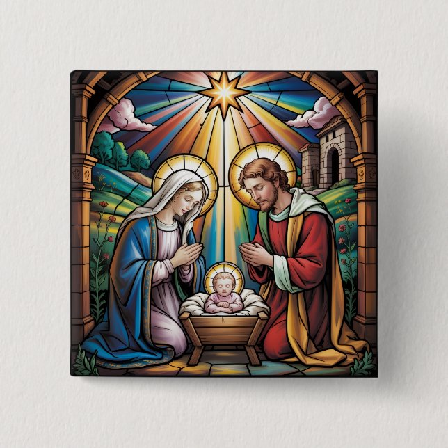 Geburtskirche-Buntglas-Kunst – Heiligabend der Hei Button (Vorderseite)