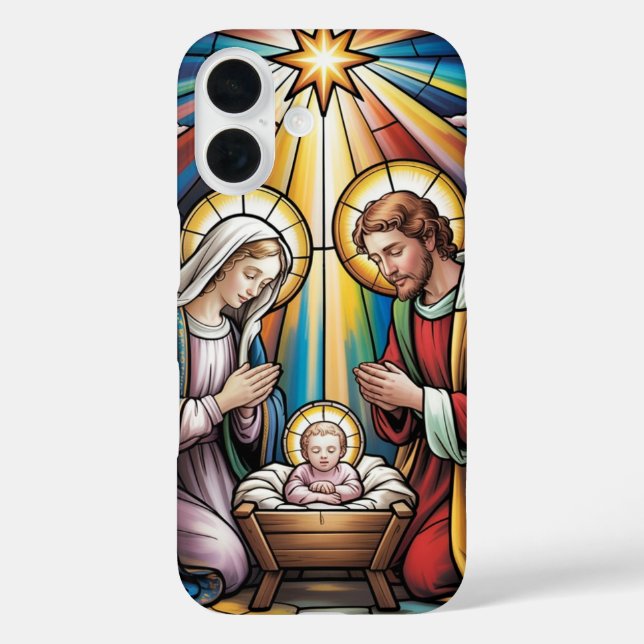 Geburtskirche-Buntglas-Kunst – Heiligabend der Hei iPhone 16 Hülle (Rückseite)