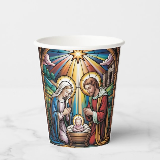 Geburtskirche-Buntglas-Kunst – Heiligabend der Hei Pappbecher (Vorderseite)