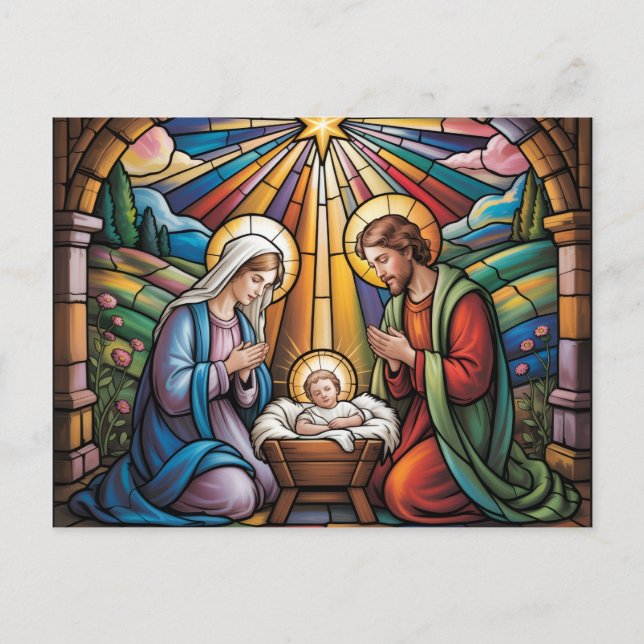 Geburtskirche-Buntglas-Kunst – Heiligabend der Hei Postkarte (Vorderseite)