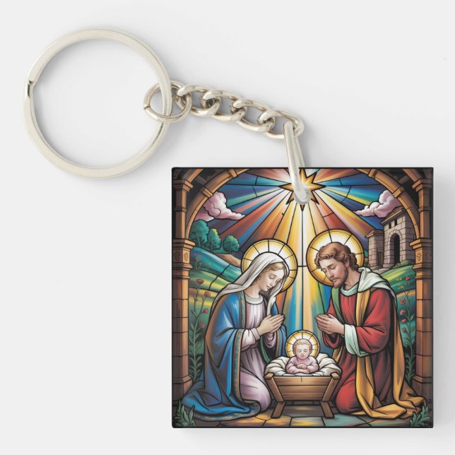 Geburtskirche-Buntglas-Kunst – Heiligabend der Hei Schlüsselanhänger (Vorderseite)