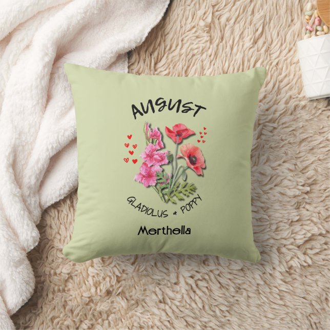 Geburtsmonat Blume AUGUST Personalisiert GRÜNEN Kissen (Decke)