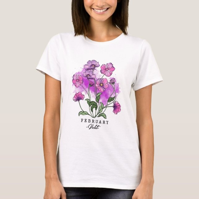 Geburtsmonat Blume Geboren im Februar Violet Blume T-Shirt (Vorderseite)