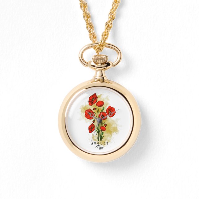 Geburtsmonat Blume Geboren in August Mohnblumen Bl Armbanduhr (Vorderseite)