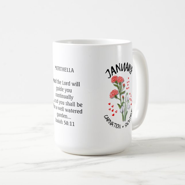 Geburtsmonat Blume JANUARY Individuelle Name Chris Kaffeetasse (VorderseiteRechts)