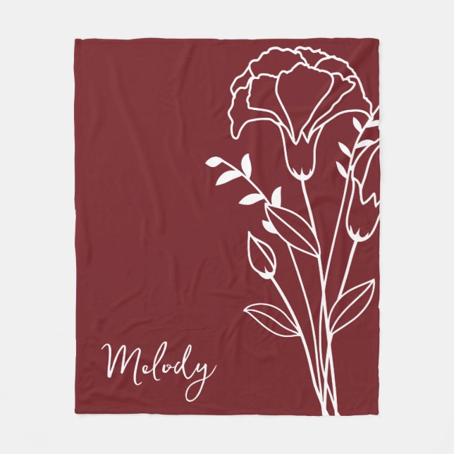 Geburtsmonat-Blume, Maroon-Script-Name im Januar Fleecedecke (Vorderseite)