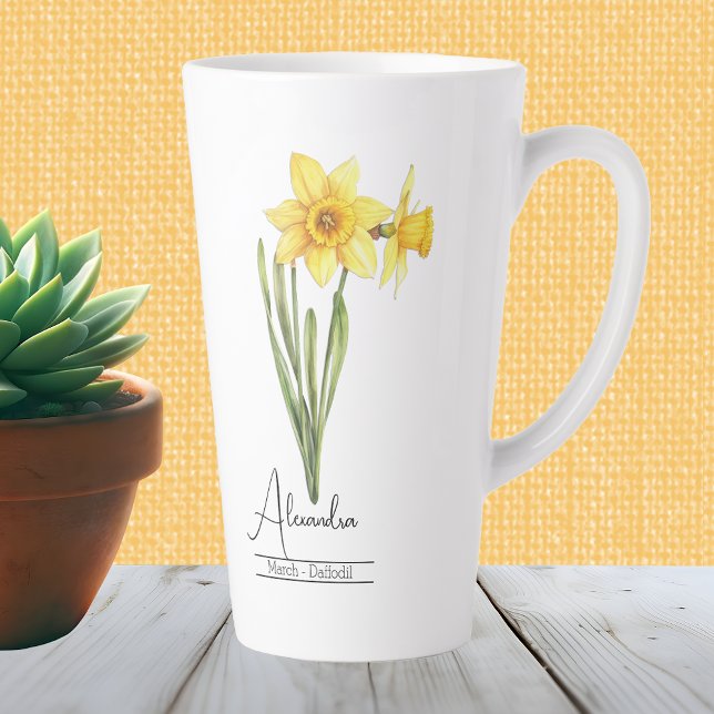 Geburtsmonat Blume März Daffodil Latte Tasse (Von Creator hochgeladen)