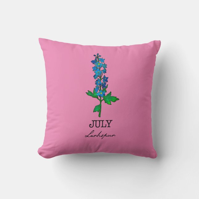 Geburtsmonat Juli Larkspur Blume Kissen (Vorderseite)