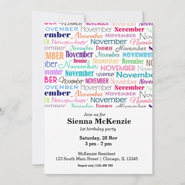 Geburtsmonat November Einladung (Vorderseite)