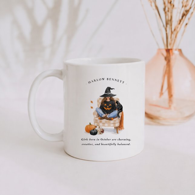 Geburtsmonat Oktober Mädchen | Monogramm  Kaffeetasse (Von Creator hochgeladen)