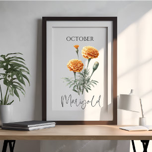 Geburtsmonat Oktober Ringelblume Floral Poster