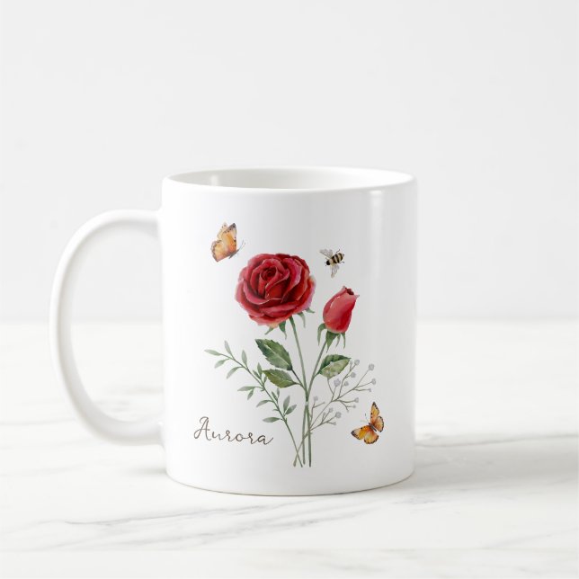 Geburtsmonatsblume Rose Kaffeetasse (Links)