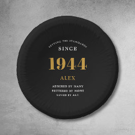 Geburtsname 1944 Black Gold Elegant Chic Pappteller