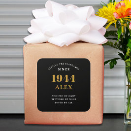 Geburtsname 1944 Black Gold Elegant Chic Quadratischer Aufkleber