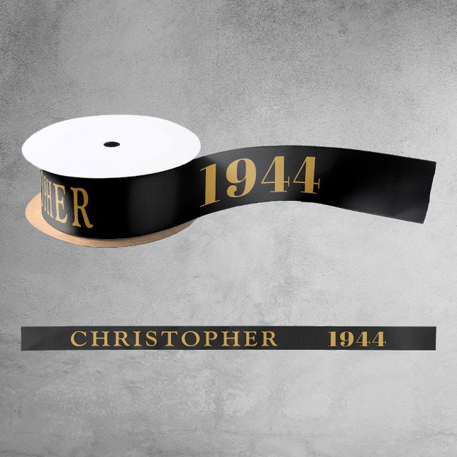 Geburtsname 1944 Black Gold Elegant Chic Satinband (80th Birthday Black Gold Elegant Chic Satin Ribbon Born 1944 - Personalized Celebration Accessory.)
