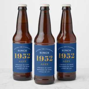 Geburtsname 1952 Blue Gold Elegant Chic Bierflaschenetikett
