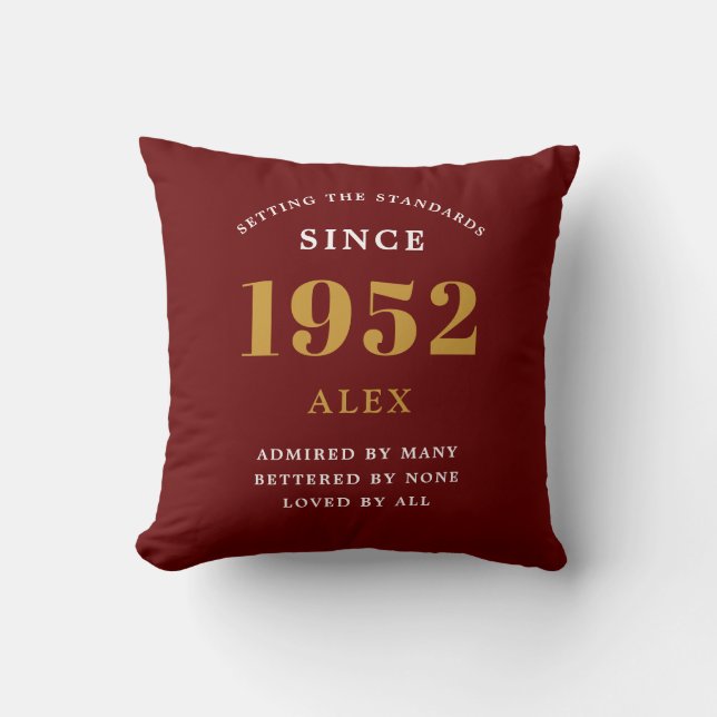 Geburtsname 1952 Red Gold Elegant Chic Kissen (Vorderseite)