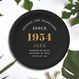 Geburtsname 1954 Black Gold Elegant Chic Pappteller